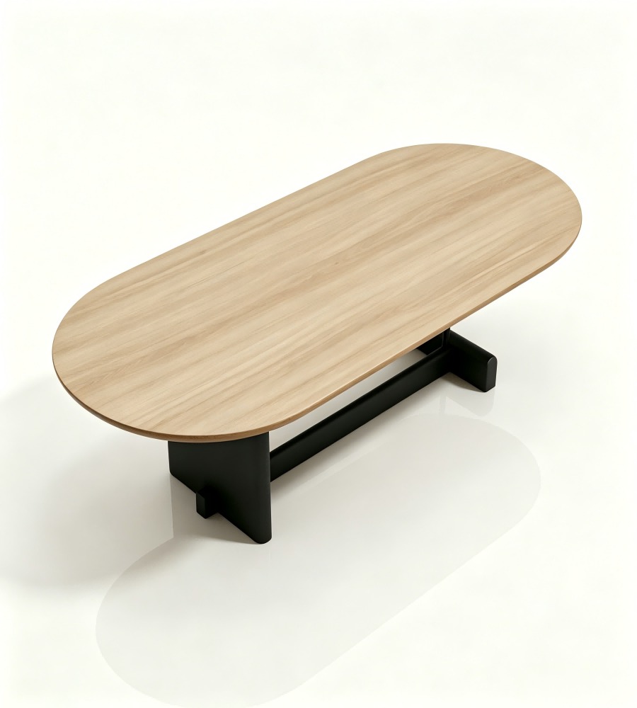 現代淺木色金屬腳橢圓形茶几 Modern Light Wood Metal Leg Oval Coffee Table