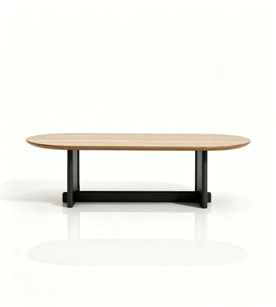 現代淺木色金屬腳橢圓形茶几 Modern Light Wood Metal Leg Oval Coffee Table