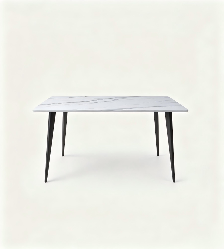 現代白色岩板鋼架長方形餐枱 Modern White Sintered Stone Dining Table