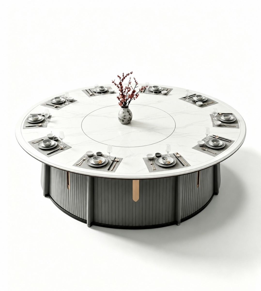 斜紋藝術拼接電動圓餐檯 Diagonal-Patterned Designer Electric Dining Table