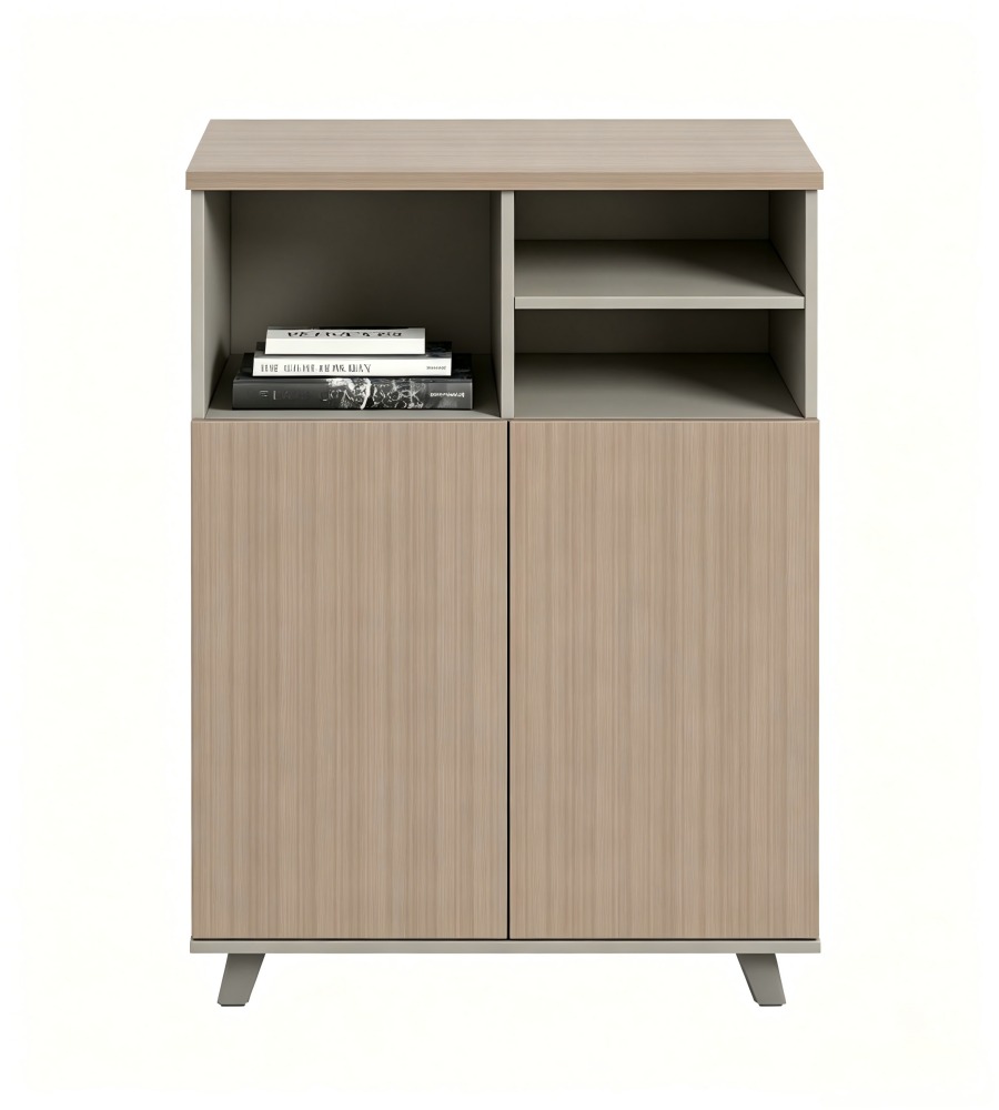 現代簡約淺木色拼灰雙門文件櫃 Modern Minimalist Light Wood and Grey 2-Door Filing Cabinet