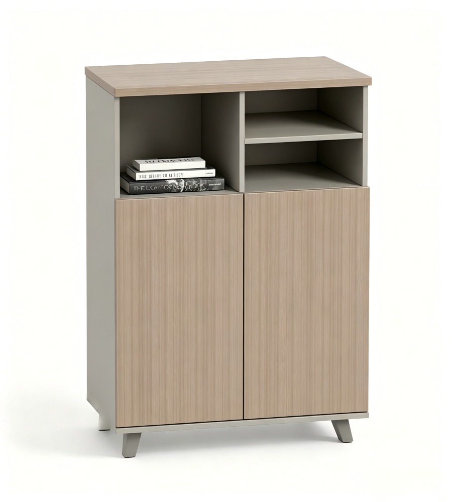 現代簡約淺木色拼灰雙門文件櫃 Modern Minimalist Light Wood and Grey 2-Door Filing Cabinet