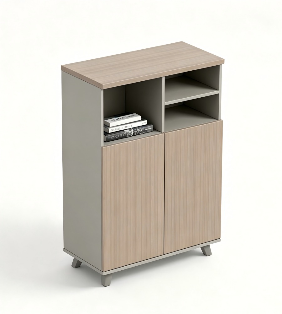 現代簡約淺木色拼灰雙門文件櫃 Modern Minimalist Light Wood and Grey 2-Door Filing Cabinet