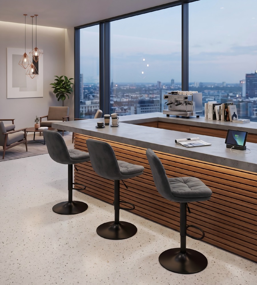 現代灰色布藝可升降吧椅 Modern Grey Fabric Adjustable Bar Stool