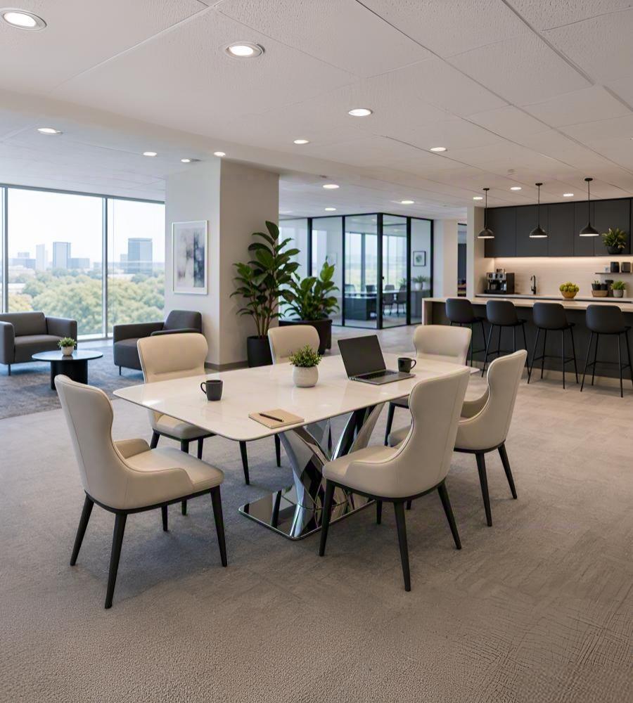 現代白色岩板不銹鋼亮光腳長方形餐枱 Modern White Sintered Stone Dining Table