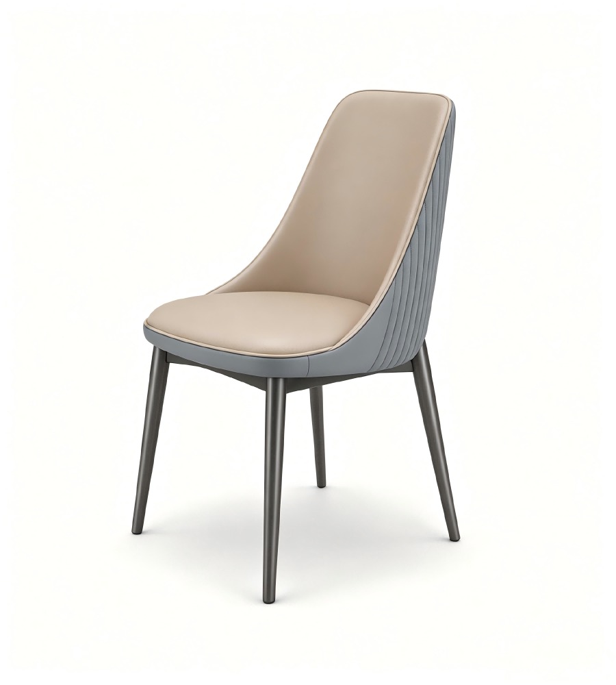 現代輕奢雙拼色西皮灰鈦腳餐椅 Modern Luxury Two-Tone PU Leather Titanium Grey Leg Dining Chair