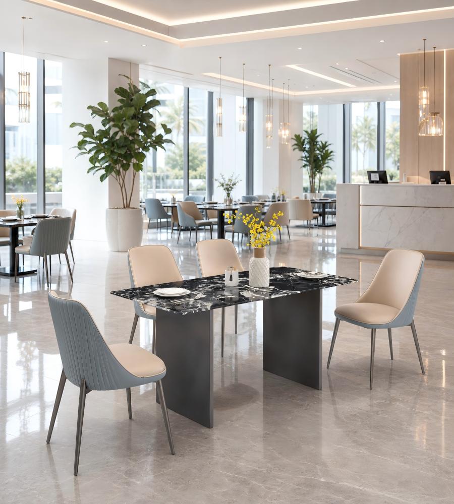 現代輕奢雙拼色西皮灰鈦腳餐椅 Modern Luxury Two-Tone PU Leather Titanium Grey Leg Dining Chair