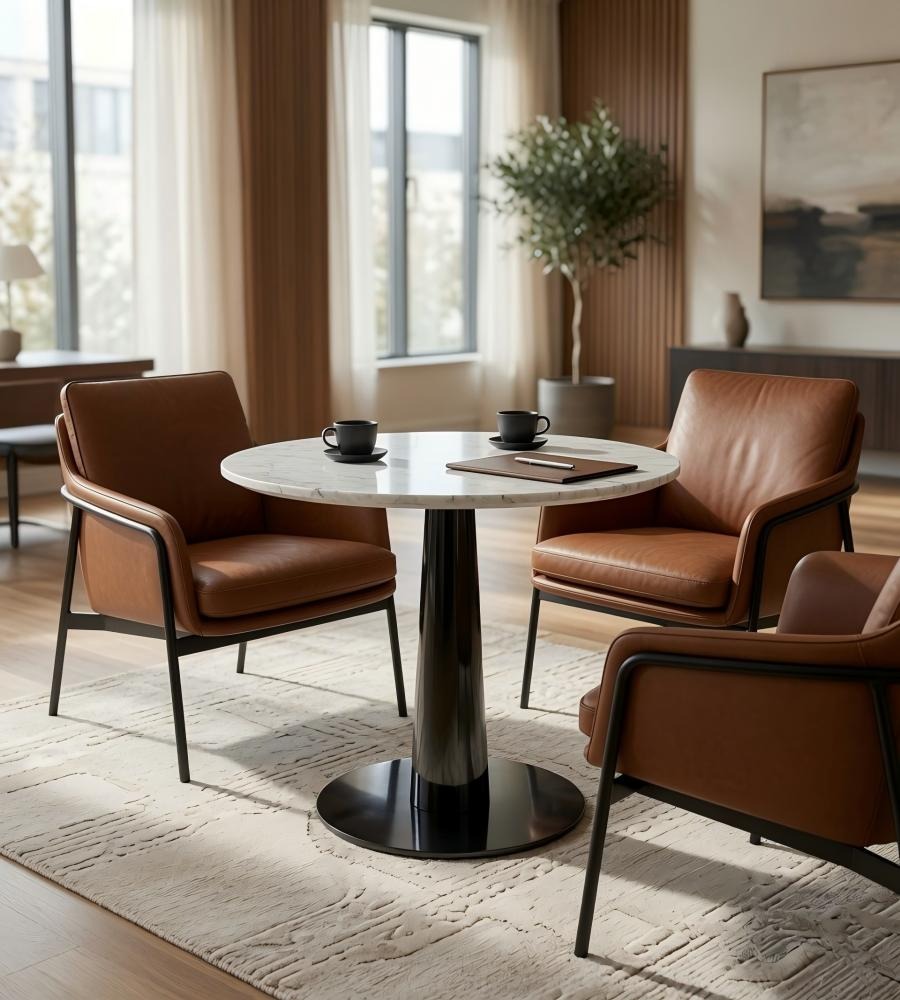 白色大理石黑色不銹鋼圓形洽談枱 Marble Round Table