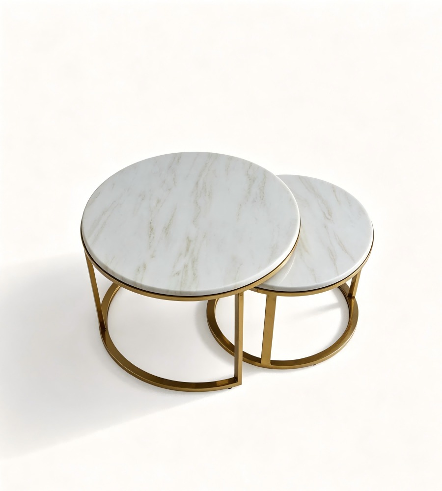 輕奢白色岩板金色金屬腳組合型圓形茶几 Light Luxury Sintered Stone Round Coffee Table