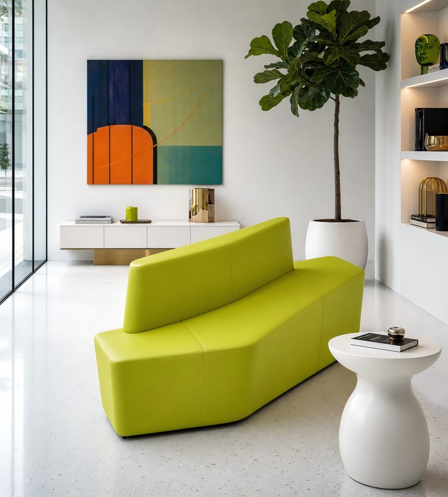 現代草綠色布藝雙座位辦公梳化 Modern Green Fabric Double Seater Office Sofa