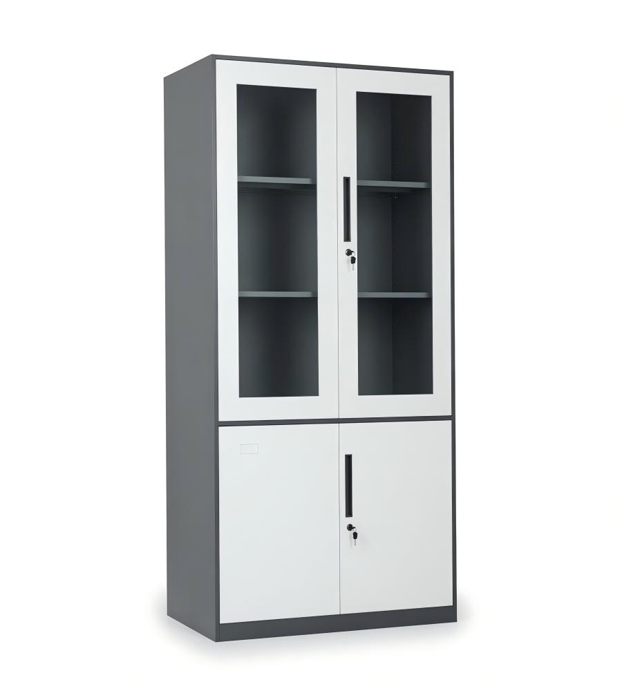 簡約灰色鋼架玻璃門帶鎖文件櫃 Grey Steel Glass Door Filing Cabinet