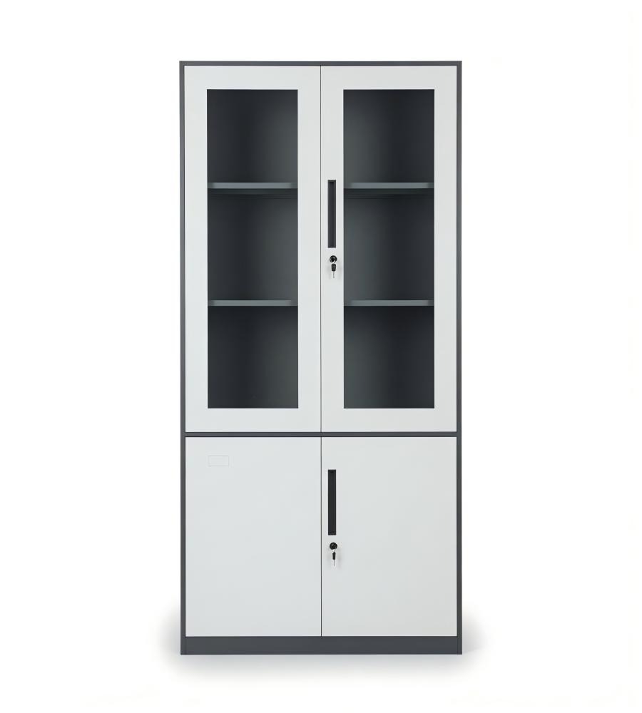 簡約灰色鋼架玻璃門帶鎖文件櫃 Grey Steel Glass Door Filing Cabinet
