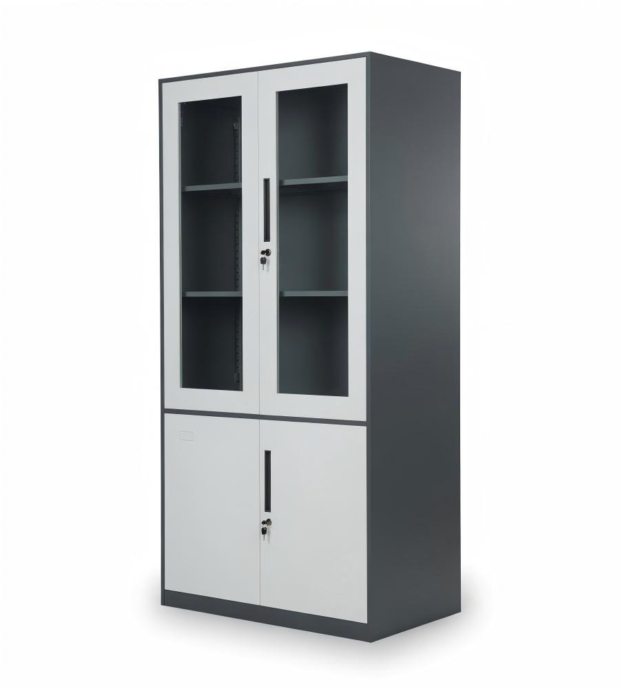 簡約灰色鋼架玻璃門帶鎖文件櫃 Grey Steel Glass Door Filing Cabinet
