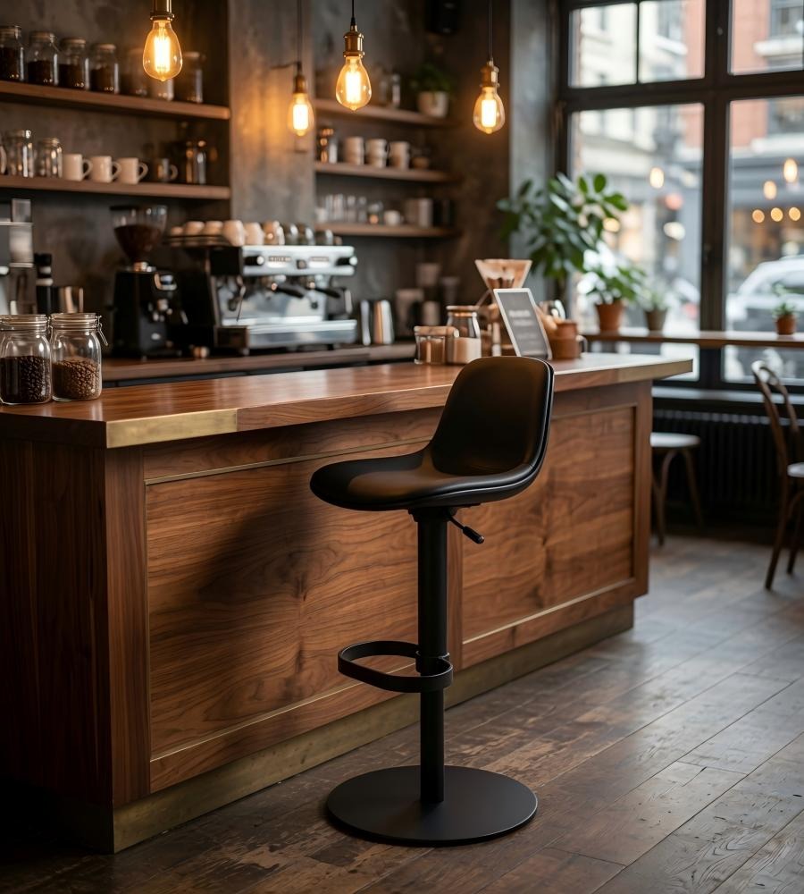 現代簡約黑色PU皮黑鋼腳可升降吧椅 Modern Adjustable Bar Stool