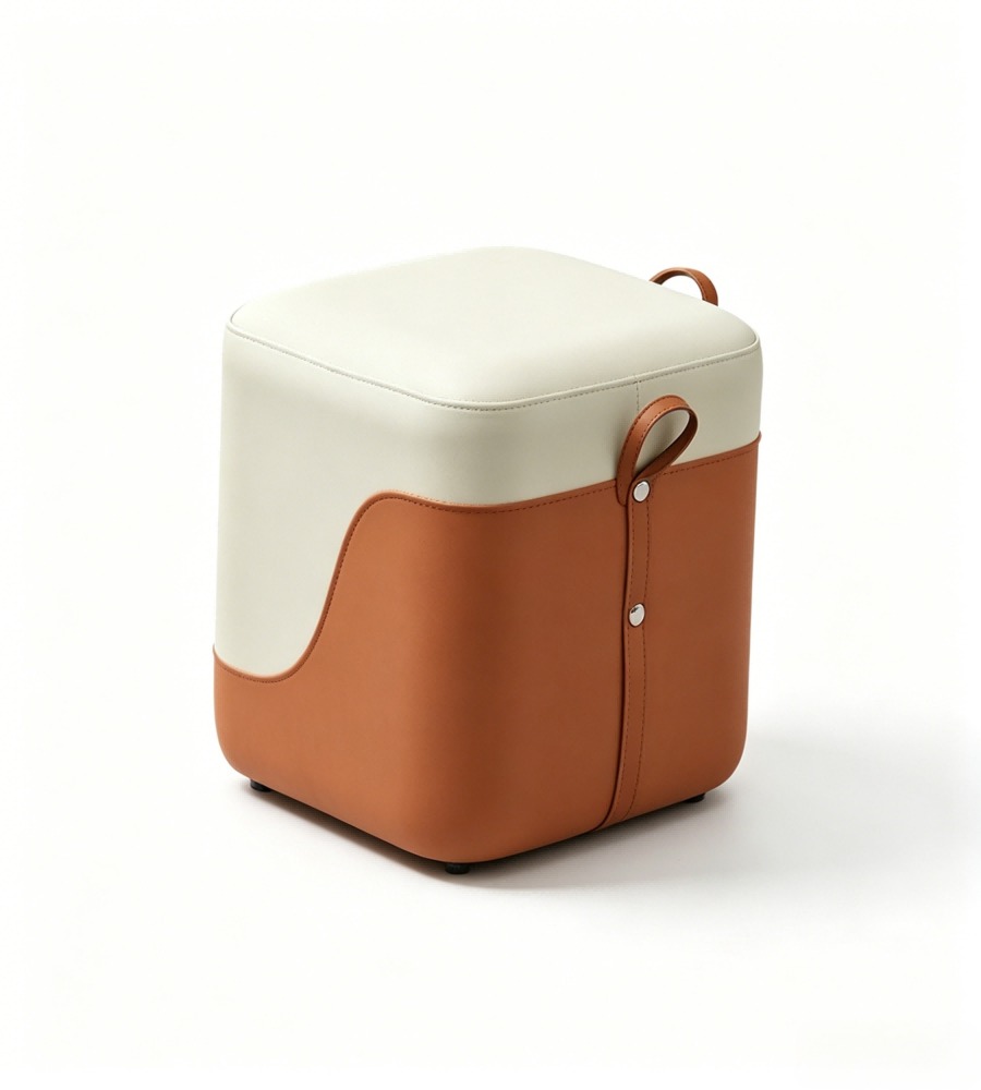 現代簡約雙拼色西皮布藝實木骨架梳化凳 Modern Minimalist Two-Tone Faux Leather and Fabric Sofa Stool