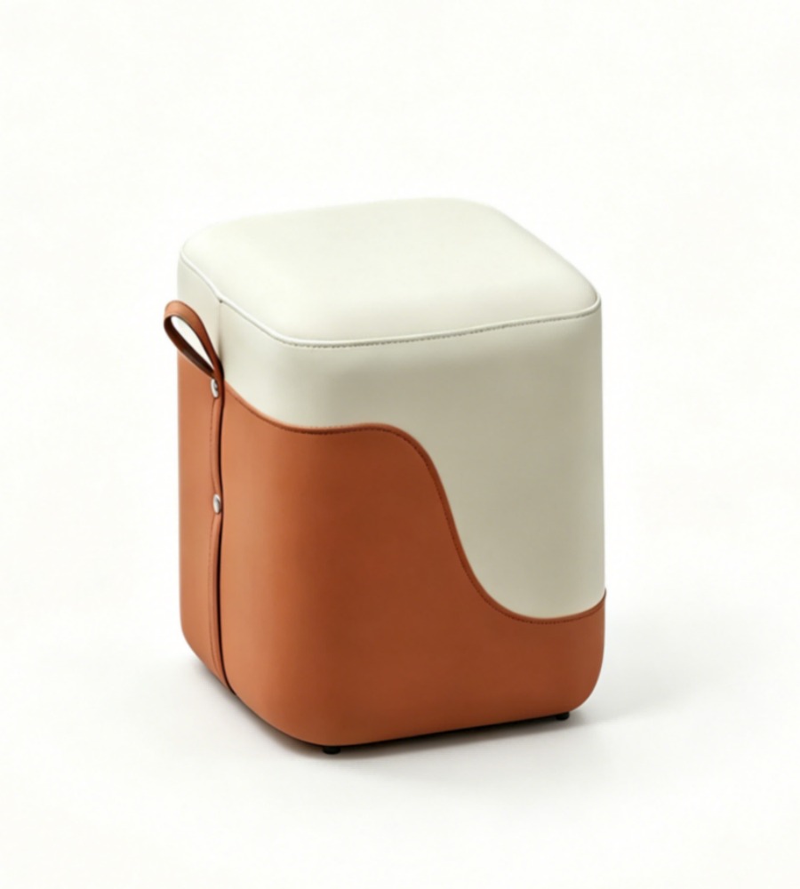 現代簡約雙拼色西皮布藝實木骨架梳化凳 Modern Minimalist Two-Tone Faux Leather and Fabric Sofa Stool