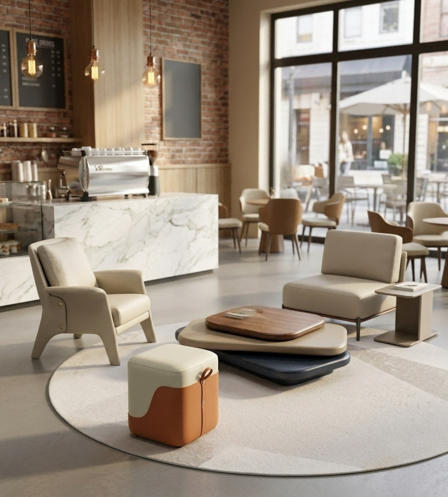 現代簡約雙拼色西皮布藝實木骨架梳化凳 Modern Minimalist Two-Tone Faux Leather and Fabric Sofa Stool