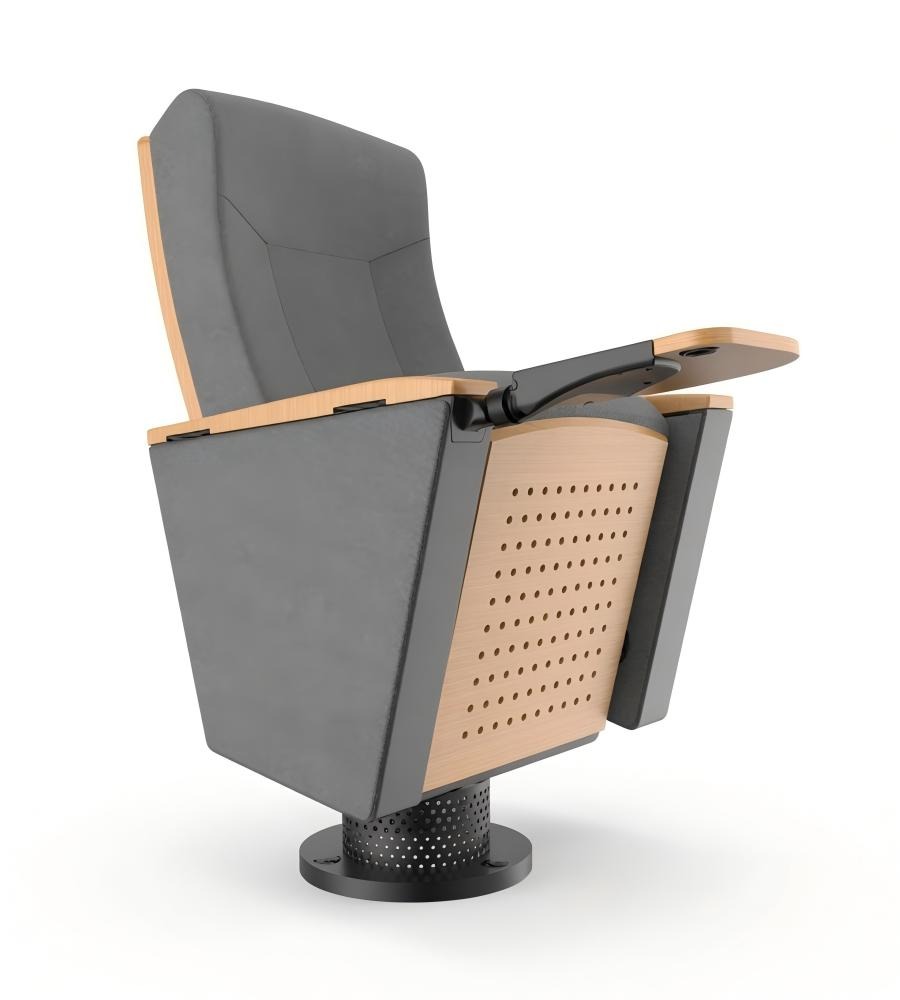 現代灰色PU皮實木帶寫字板禮堂椅 Modern Auditorium Chair with Writing Tablet