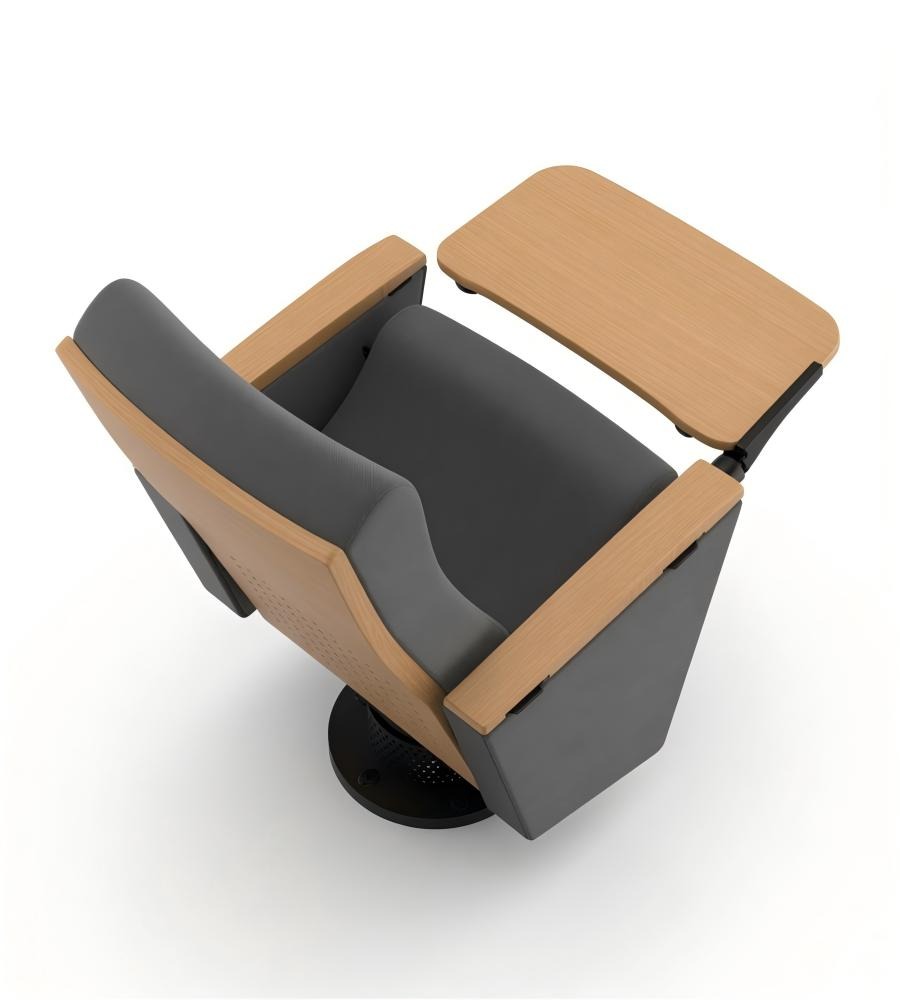 現代灰色PU皮實木帶寫字板禮堂椅 Modern Auditorium Chair with Writing Tablet