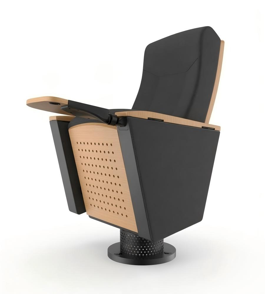 現代灰色PU皮實木帶寫字板禮堂椅 Modern Auditorium Chair with Writing Tablet
