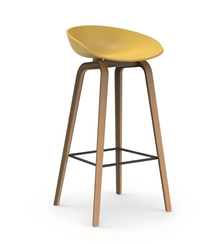 現代簡約黃色PP實木腳無扶手吧椅 Modern Minimalist Yellow PP Wood Bar Stool