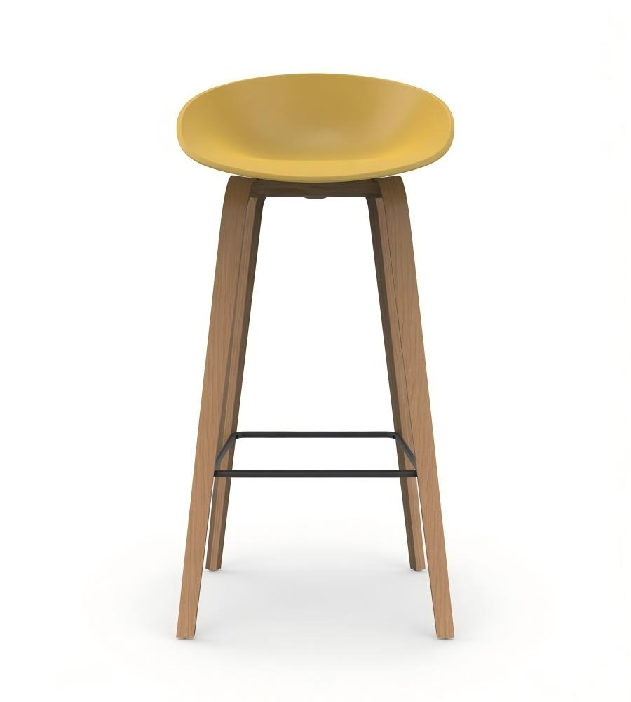 現代簡約黃色PP實木腳無扶手吧椅 Modern Minimalist Yellow PP Wood Bar Stool
