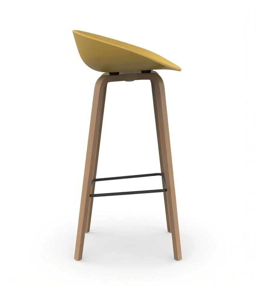 現代簡約黃色PP實木腳無扶手吧椅 Modern Minimalist Yellow PP Wood Bar Stool