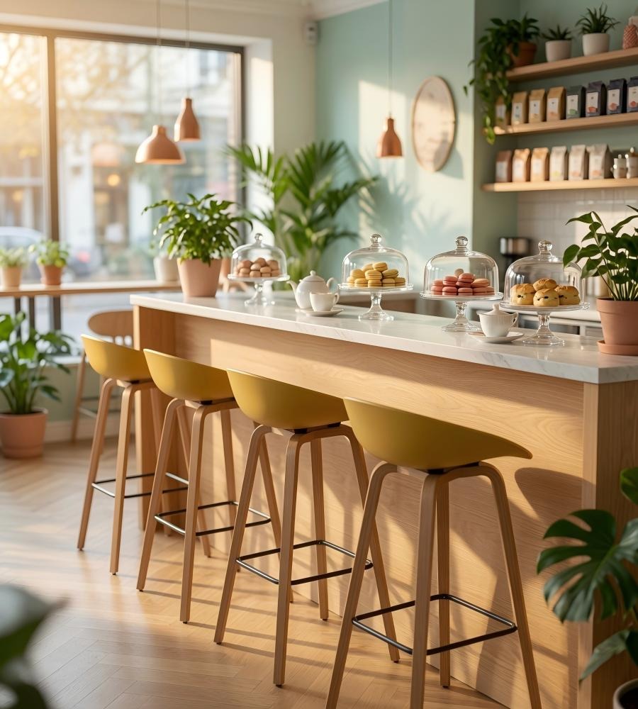 現代簡約黃色PP實木腳無扶手吧椅 Modern Minimalist Yellow PP Wood Bar Stool