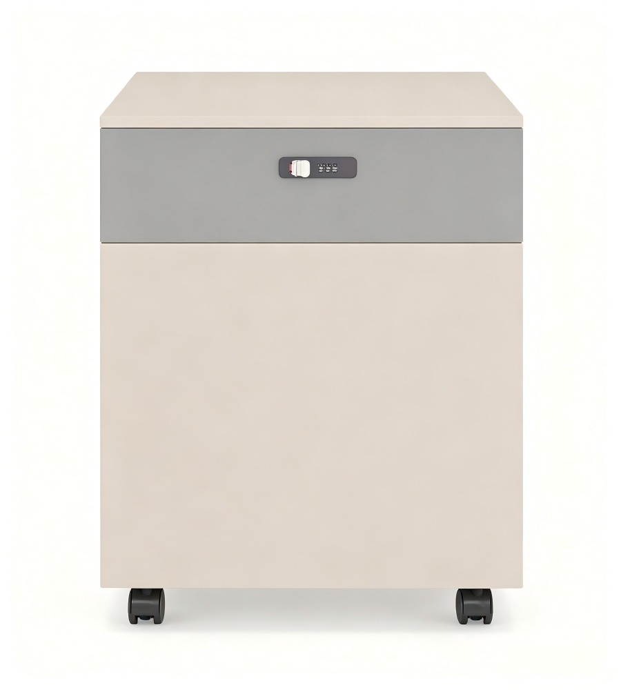 現代米色拼灰色一櫃桶一門密碼鎖帶轆活動櫃 Modern Beige & Grey 1-Drawer 1-Door Mobile Pedestal