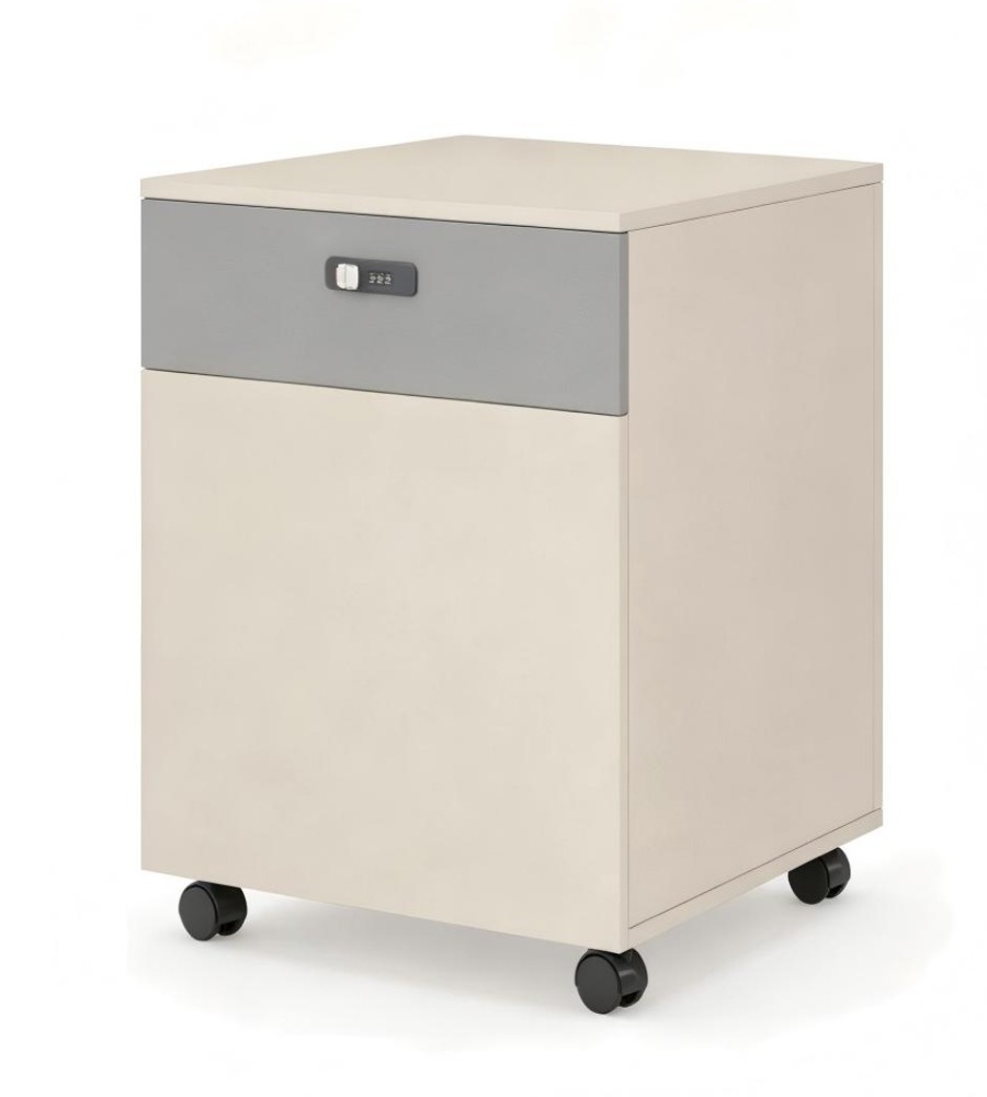 現代米色拼灰色一櫃桶一門密碼鎖帶轆活動櫃 Modern Beige & Grey 1-Drawer 1-Door Mobile Pedestal