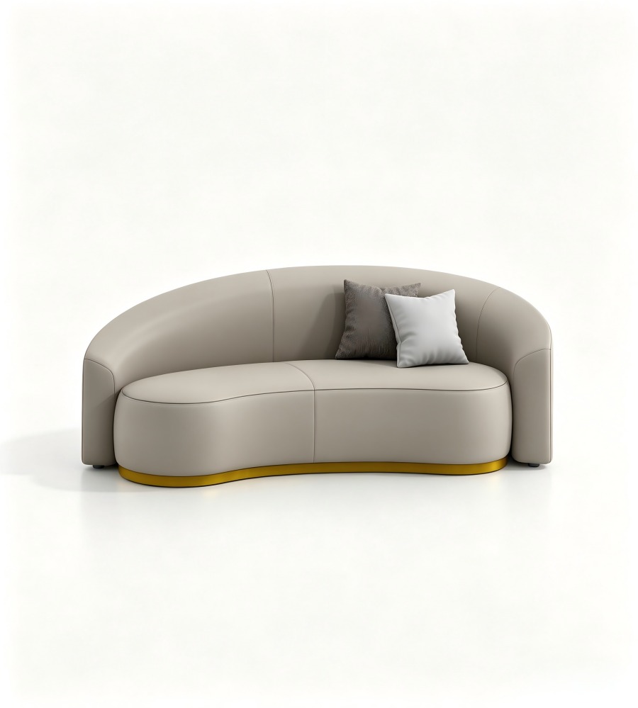 弧形米色仿皮金屬腳雙人辦公梳化 Modern Curved Beige Faux Leather 2-Seater Office Sofa