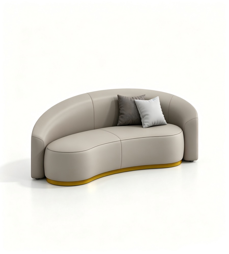 弧形米色仿皮金屬腳雙人辦公梳化 Modern Curved Beige Faux Leather 2-Seater Office Sofa