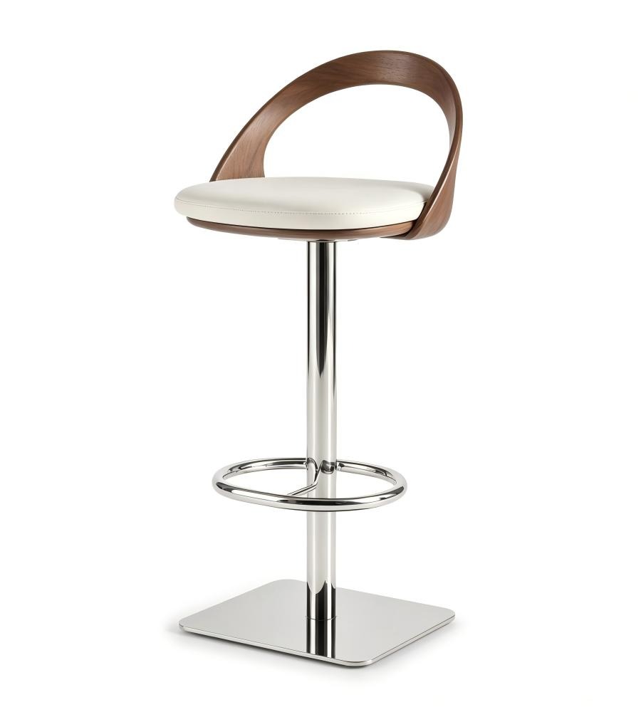 現代輕奢胡桃木色配白色PU皮帶靠背吧椅 Modern Bar Stool