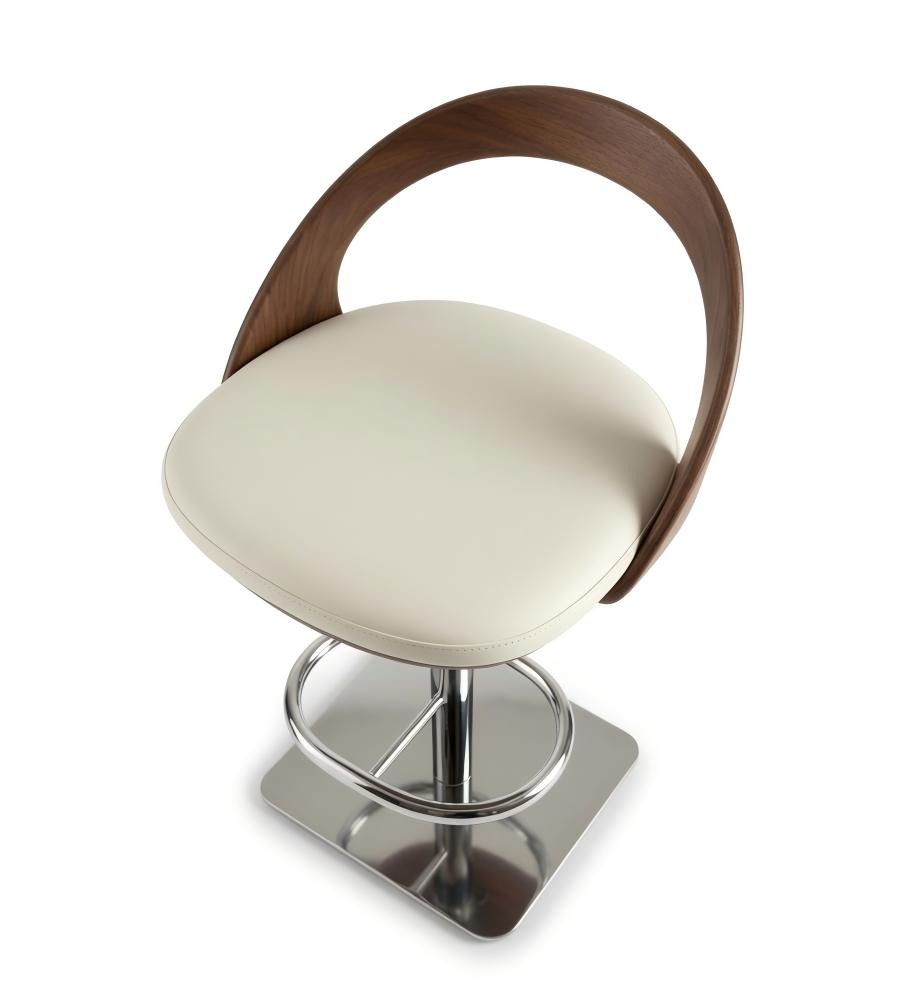 現代輕奢胡桃木色配白色PU皮帶靠背吧椅 Modern Bar Stool