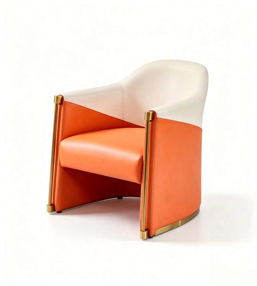 現代輕奢橙白拼色西皮單座位梳化 Modern Luxury Orange and White Two-tone PU Leather Armchair