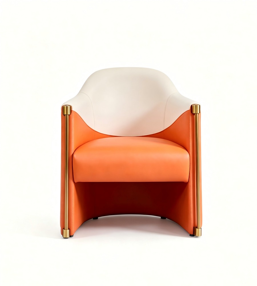 現代輕奢橙白拼色西皮單座位梳化 Modern Luxury Orange and White Two-tone PU Leather Armchair