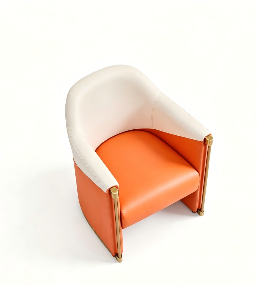 現代輕奢橙白拼色西皮單座位梳化 Modern Luxury Orange and White Two-tone PU Leather Armchair