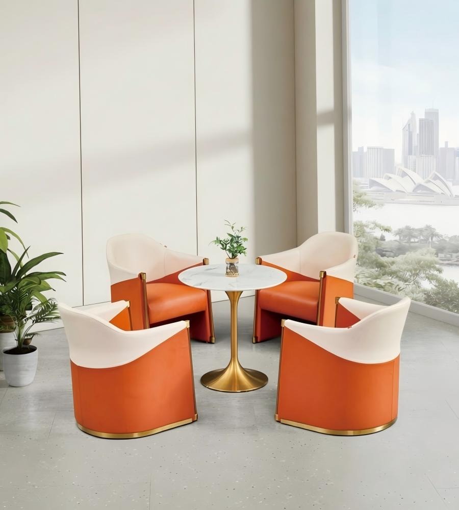 現代輕奢橙白拼色西皮單座位梳化 Modern Luxury Orange and White Two-tone PU Leather Armchair