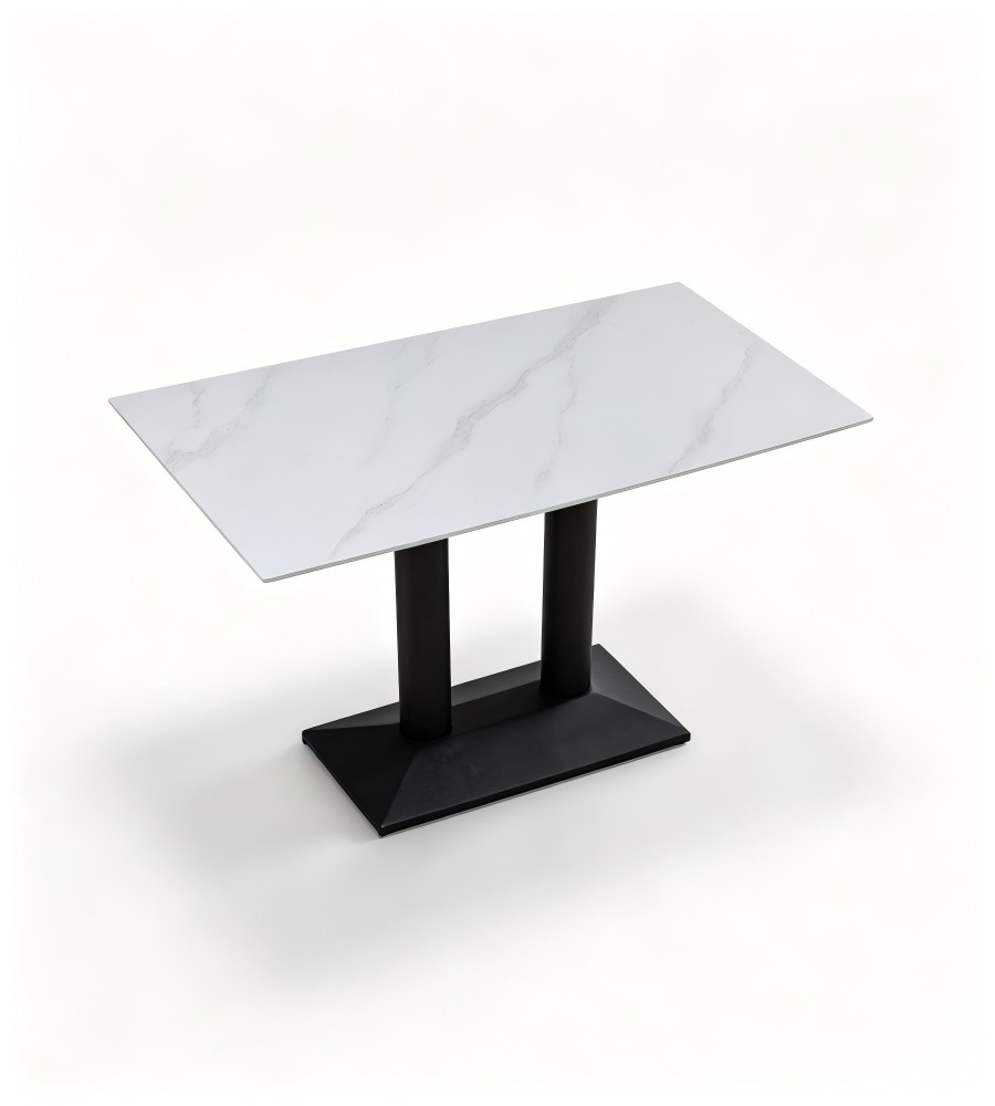 現代白色岩板鋼架長方形餐枱 Modern White Sintered Stone Dining Table