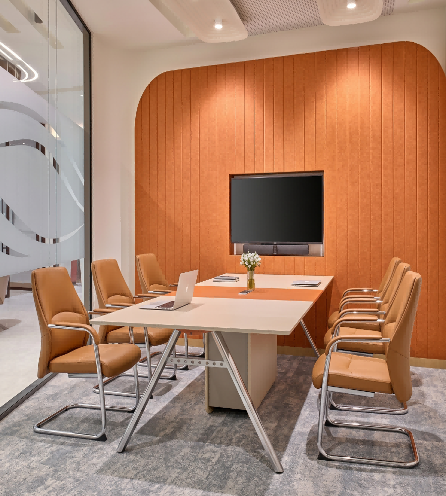 西皮襯墊扶手弓形腳橙色會議椅 Leather Cantilever Conference Chair with Padded Armrests