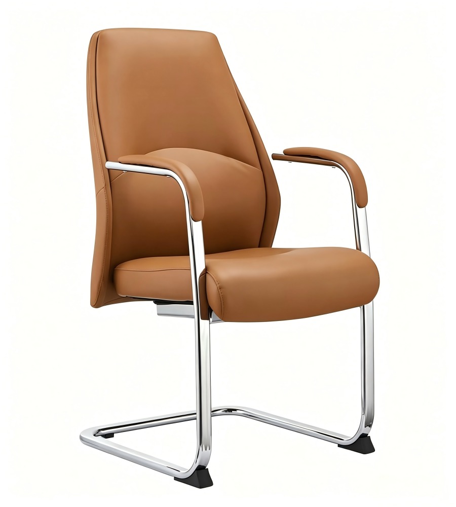西皮襯墊扶手弓形腳橙色會議椅 Leather Cantilever Conference Chair with Padded Armrests