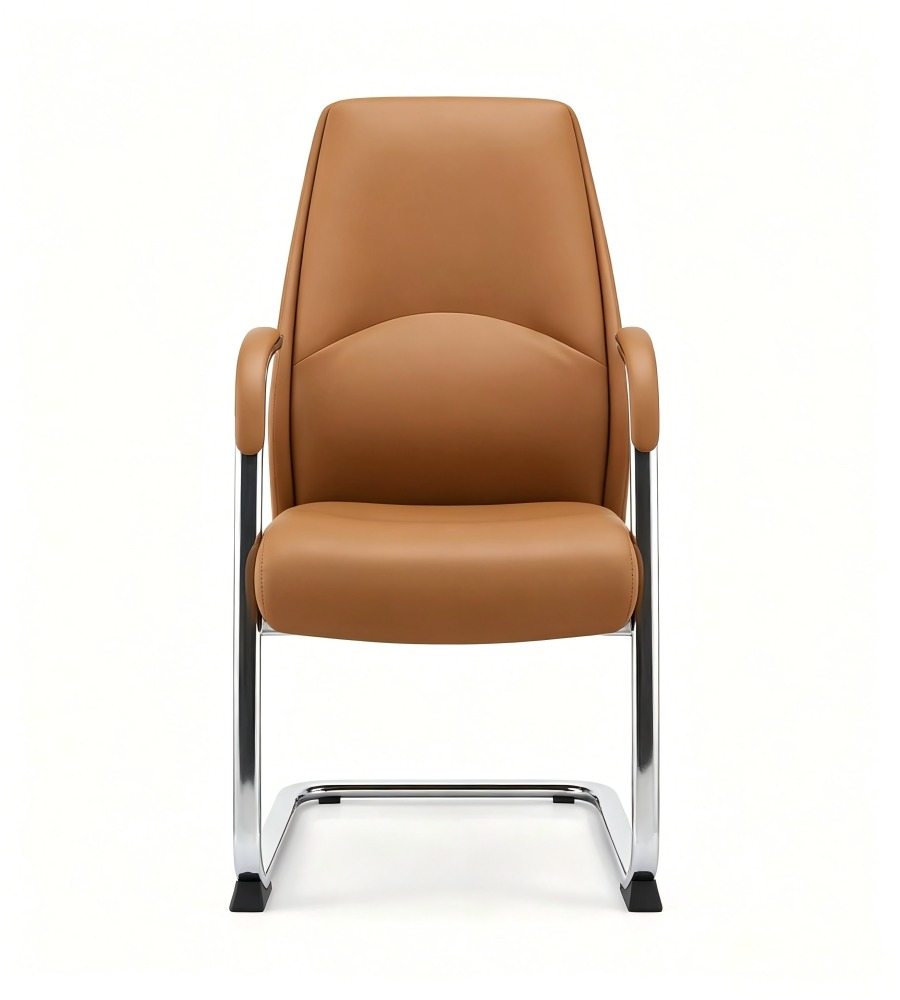 西皮襯墊扶手弓形腳橙色會議椅 Leather Cantilever Conference Chair with Padded Armrests
